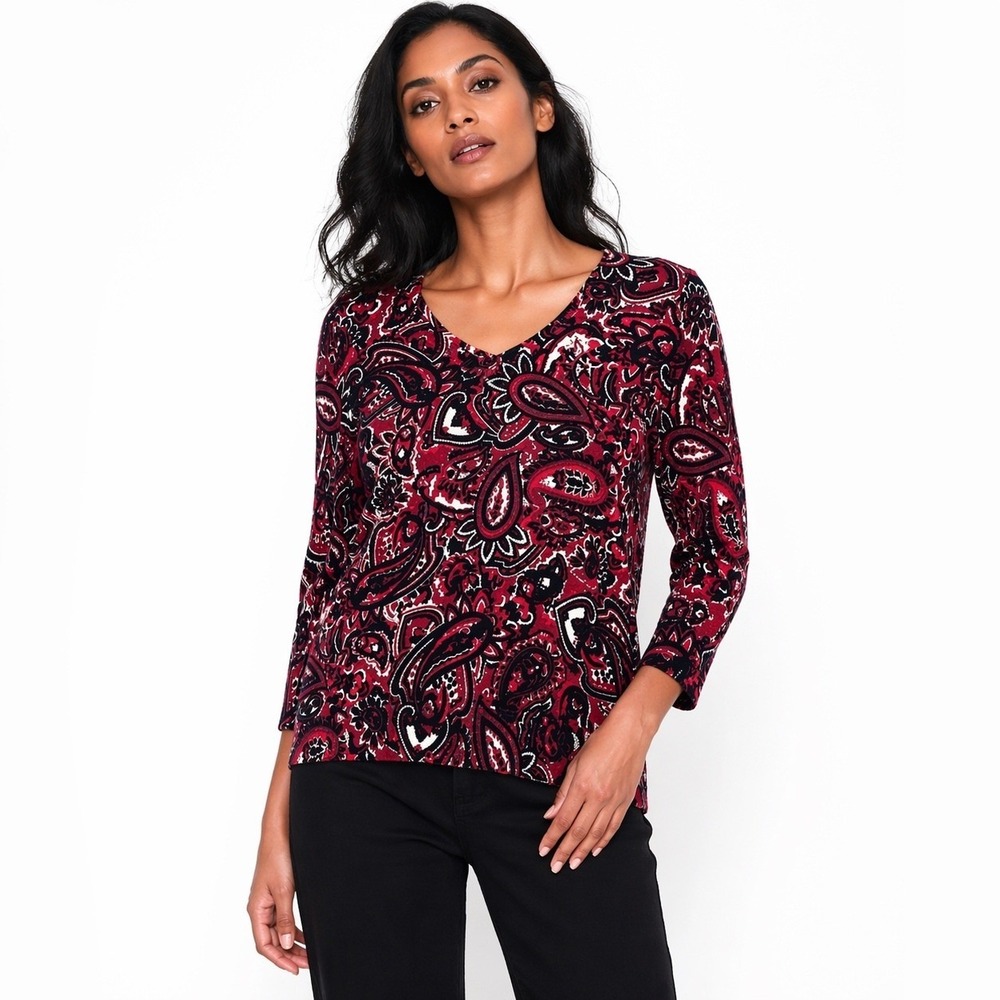 Talbots Womens Sweater L Merino Wool Paisley Preppy‎ Lightweight Knit Boho Retro